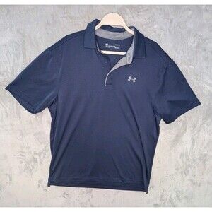 Under Armour Polo Shirt Mens Large Adult Blue Navy Outdoors Polyester Golf